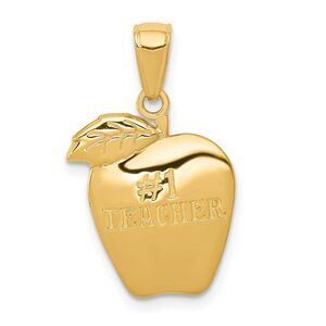 14k Yellow Gold Polished #1 Teacher Apple Pendant